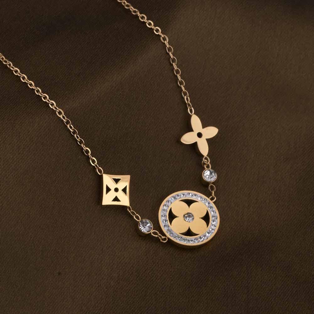 PALMONAS Zircon-Studded Floral Necklace & earring Jewellery Set For Women - Gift For Women & Girls