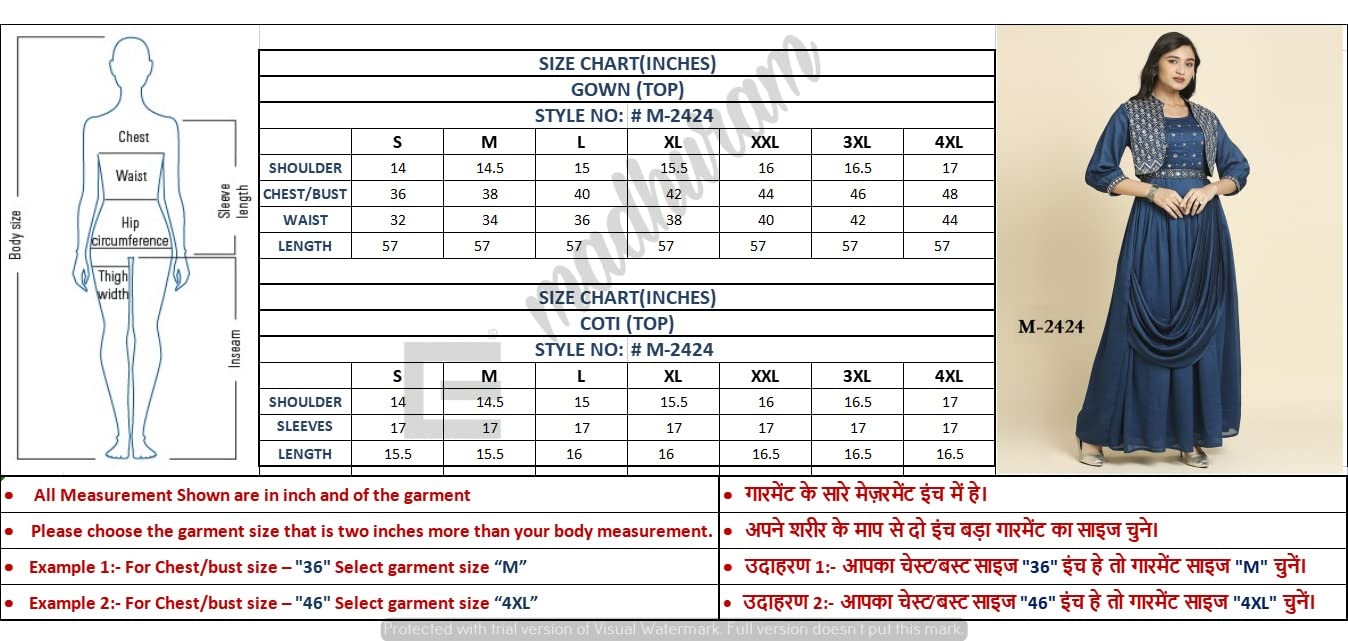 madhuram Women's Long Gown for Solid Silk with Heavy Embroidery and Hand Work Belt and Jacket with Round Neck Gown(M-2424) (in, Alpha, 4XL, Regular, Blue)