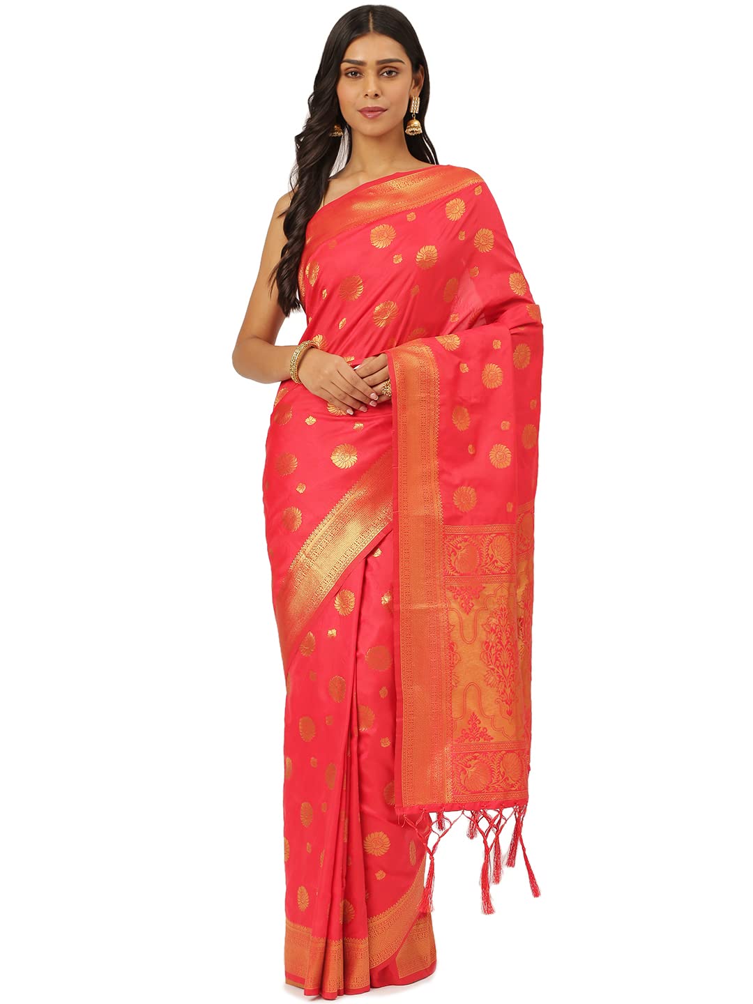 KARAGIRI Womens Banarasi Silk Red Saree With Blouse Piece