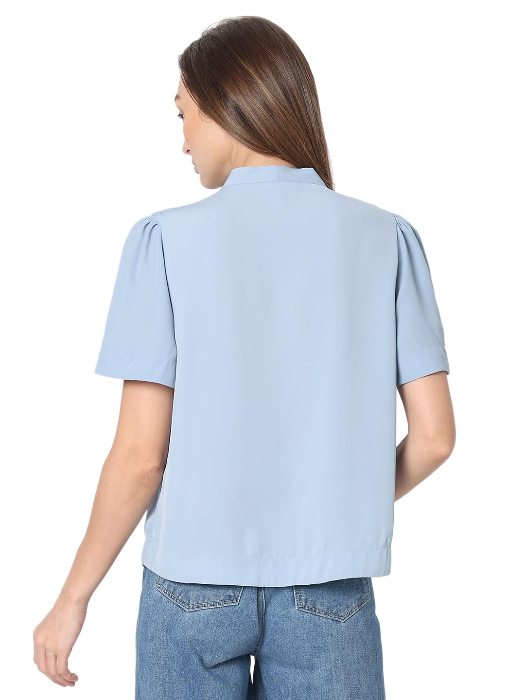 VERO MODA Women Solid Blue Polyester Regular Fit Top