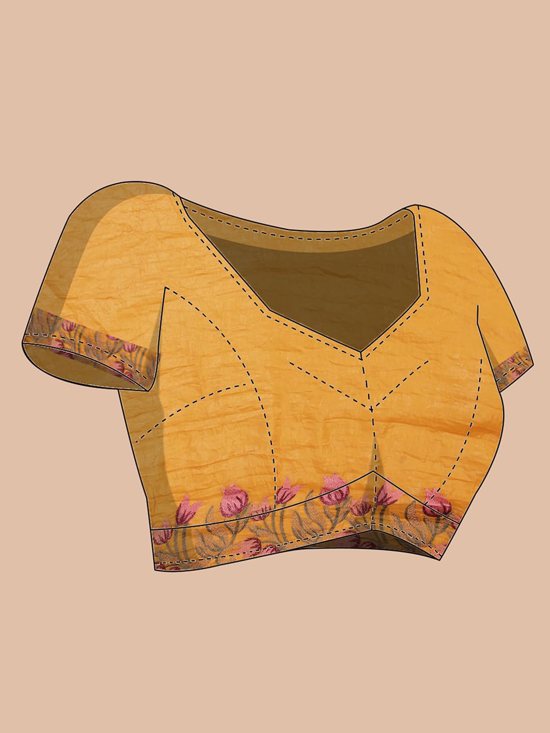 Kalyan Silks Dark Mustard Yellow Crush Organza Saree With Embroidery All Over Design