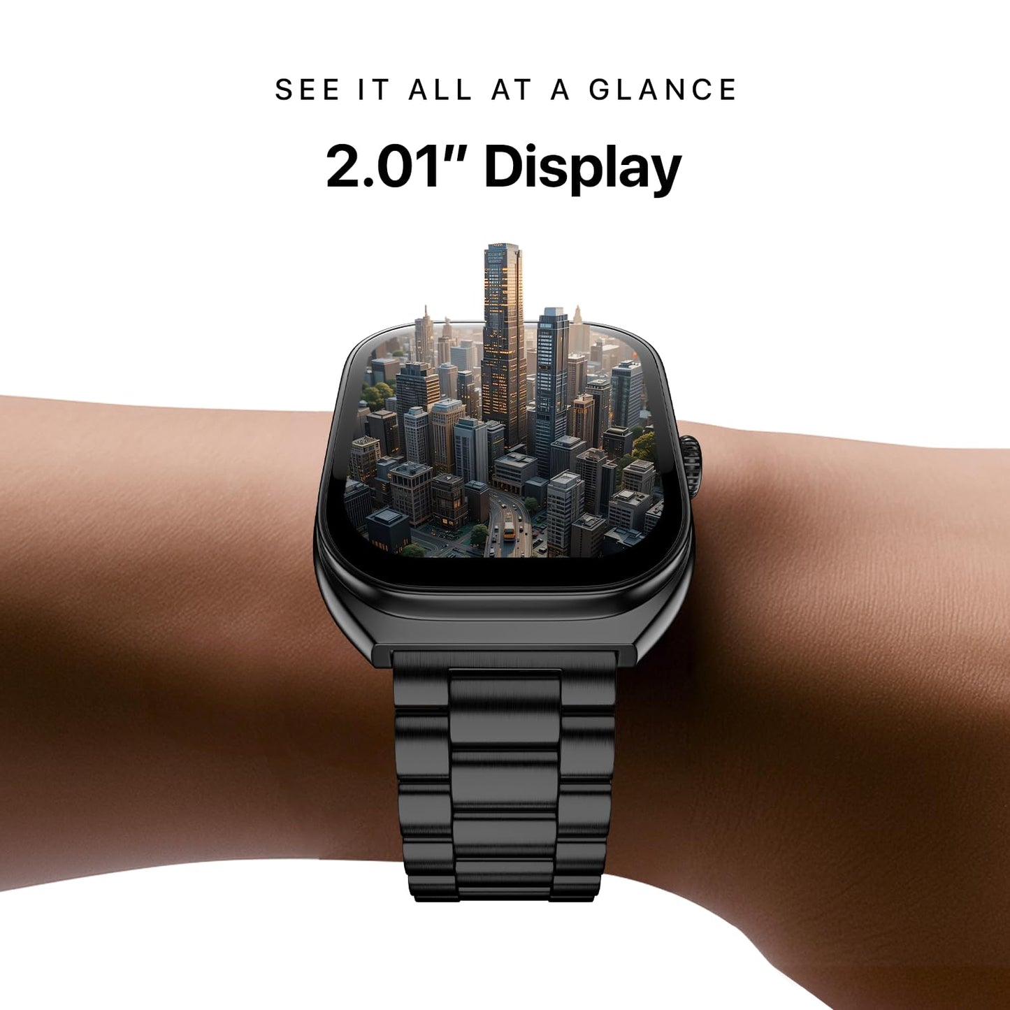 Noise Icon Arc 2.01" Immersive Curved Display Smartwatch, 10-Day Battery, 1ATM Water Resistant, Functional Crown, 100+ Sports Modes, Health Suite™, Voice Assistant, Built-in Games (Elite Black)