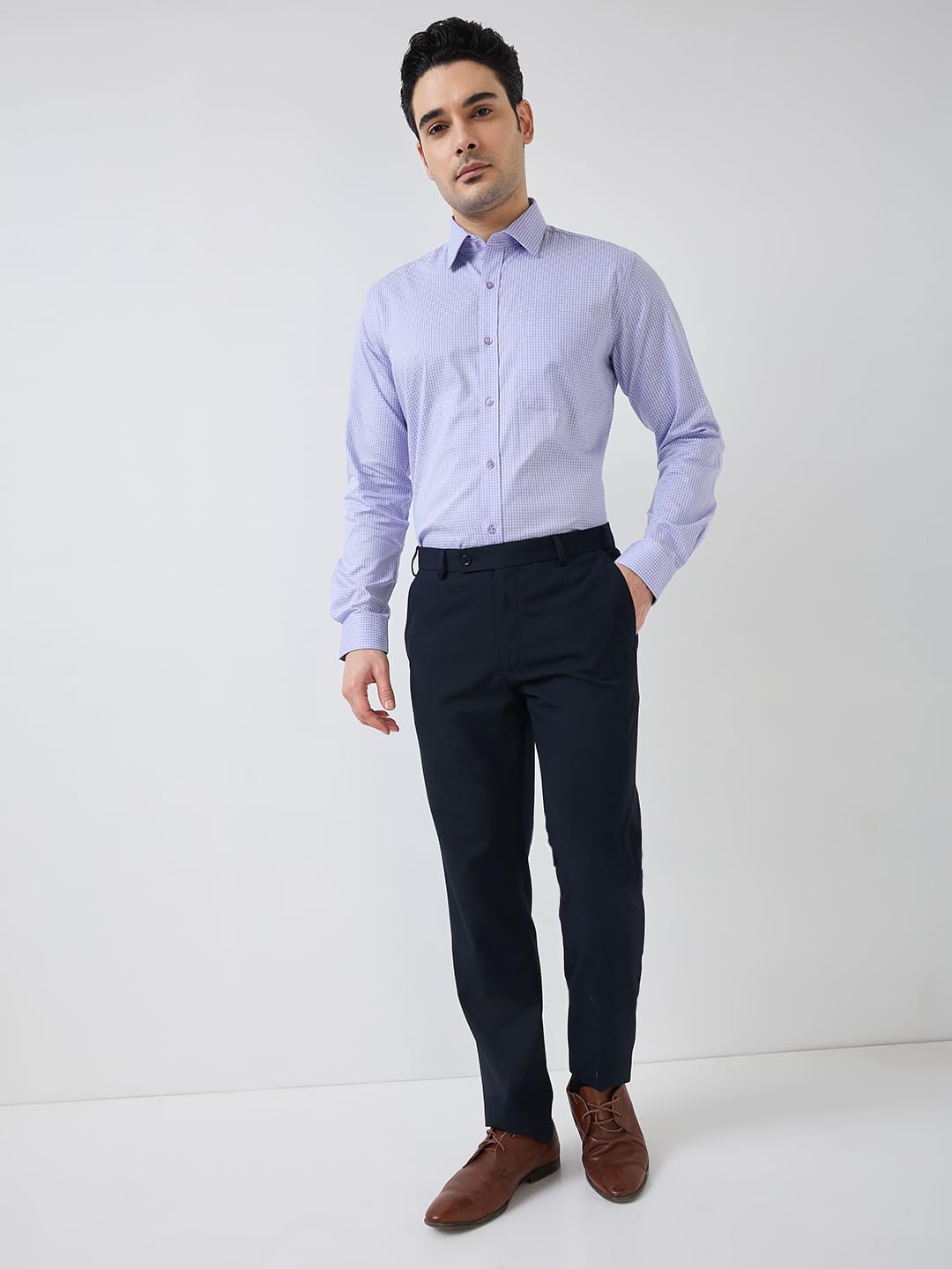 Raymond Men Regular Fit Structure Pattern Pure Cotton Semi Cutaway Collar Full Sleeve Formal Shirt (Size:40)-RMSX12849 Medium Violet