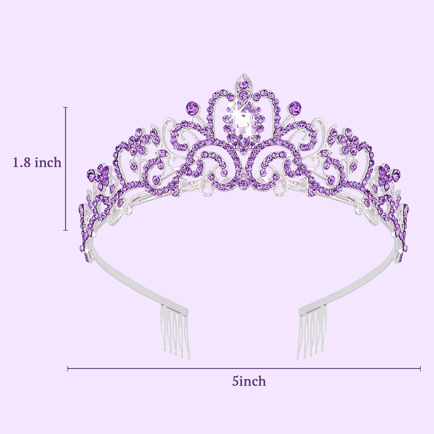 SYGA Bridal Princess Girl Tiara and Rhinestone Crown Headband Hair Accessories for Women Wedding Ceremony Party (Silver Plating + Purple)