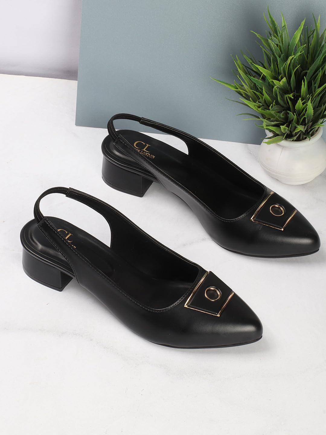 Carlton London Women Black Stylish Backstrap sandal for Casual Wear, Party and Formal use with Block Heels (40)