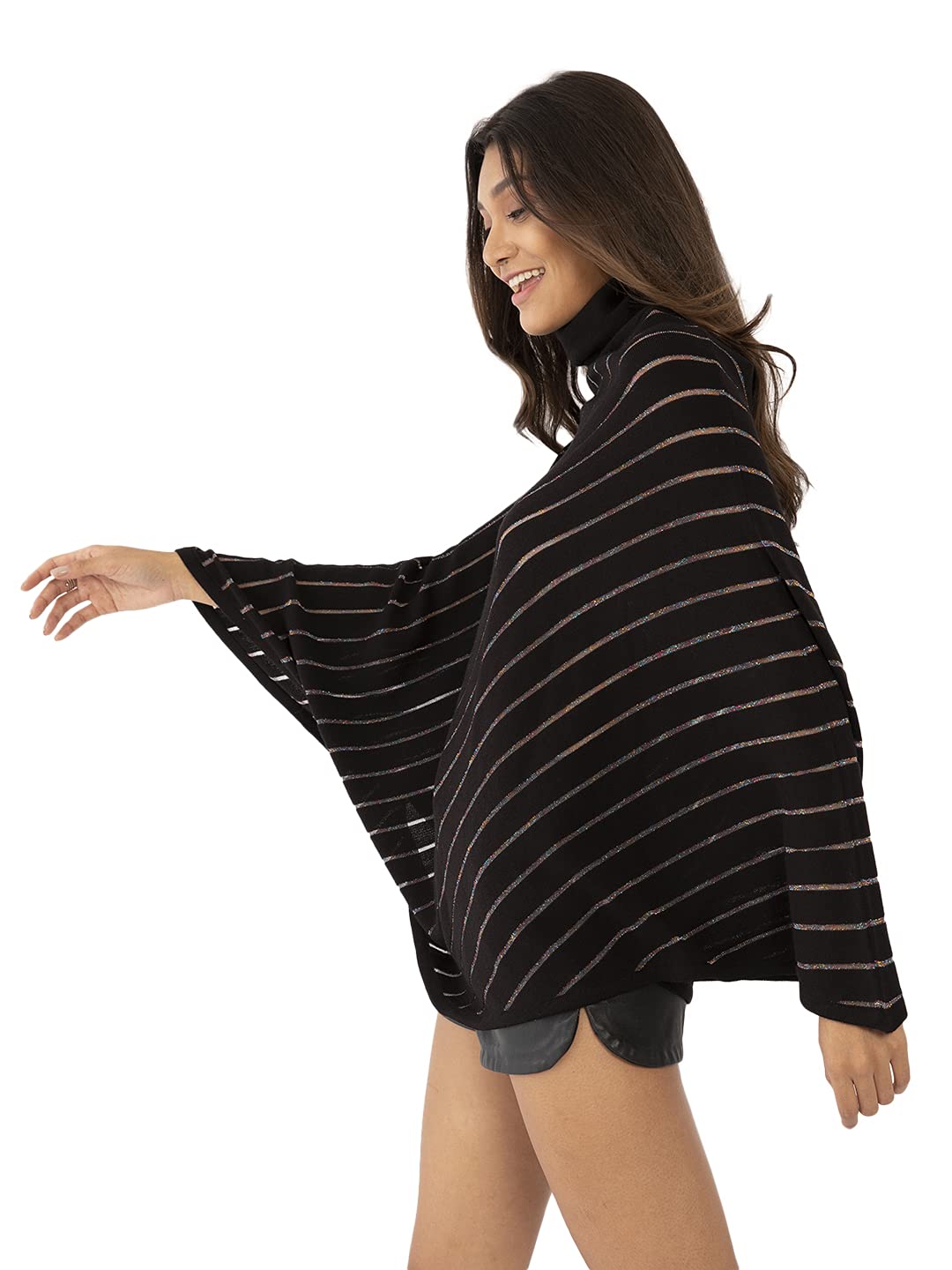Zink London Black Striped Poncho for Women