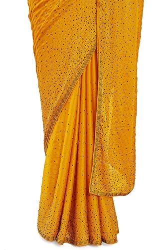 Mustard Crepe All-Over Stone Embellished Saree(SRPXDESR03976E)