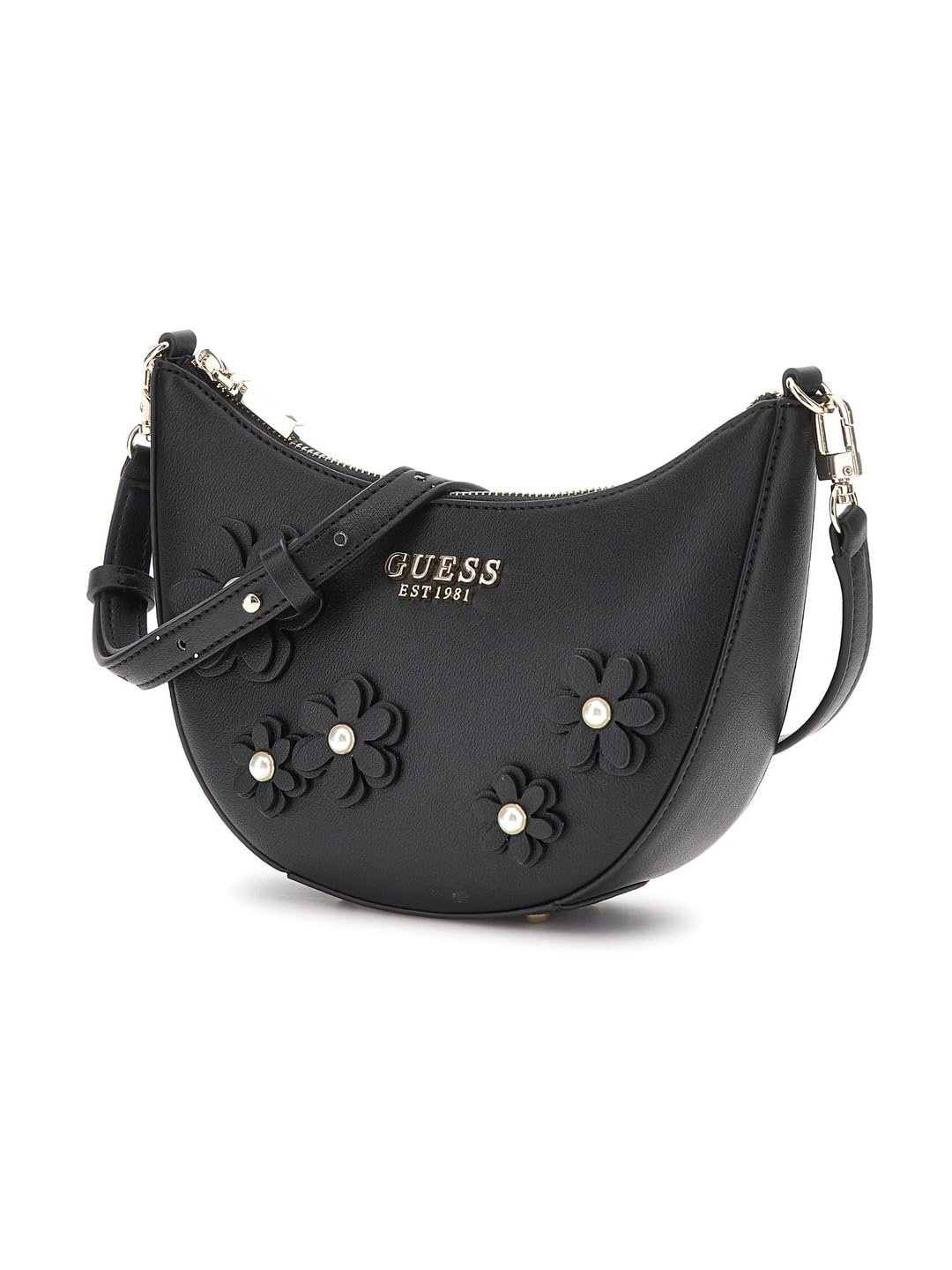 GUESS Black Applique Zaria Mini Top Zip Shoulder Bag