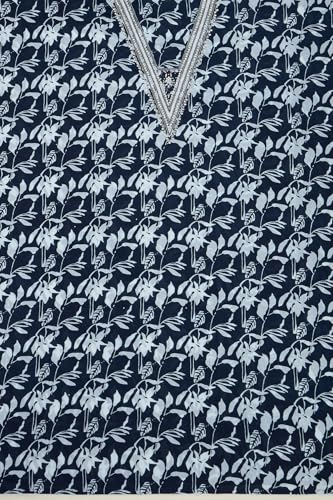 Soch Womens Navy Blue Cotton Floral Print Unstitch Dress Material With Beads