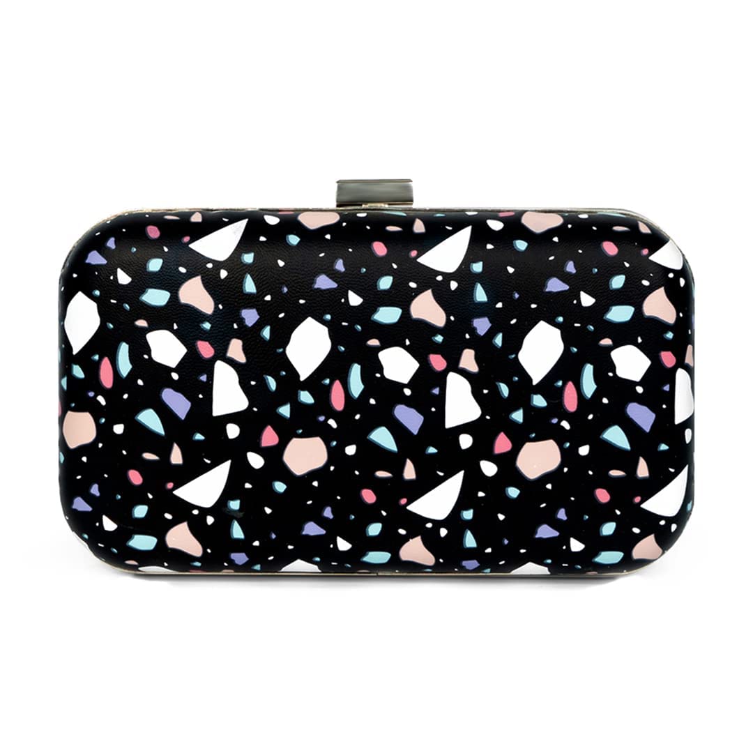 Modern Myth Arm Candy! Abstract Modern Black Printed Party Clutch for Women