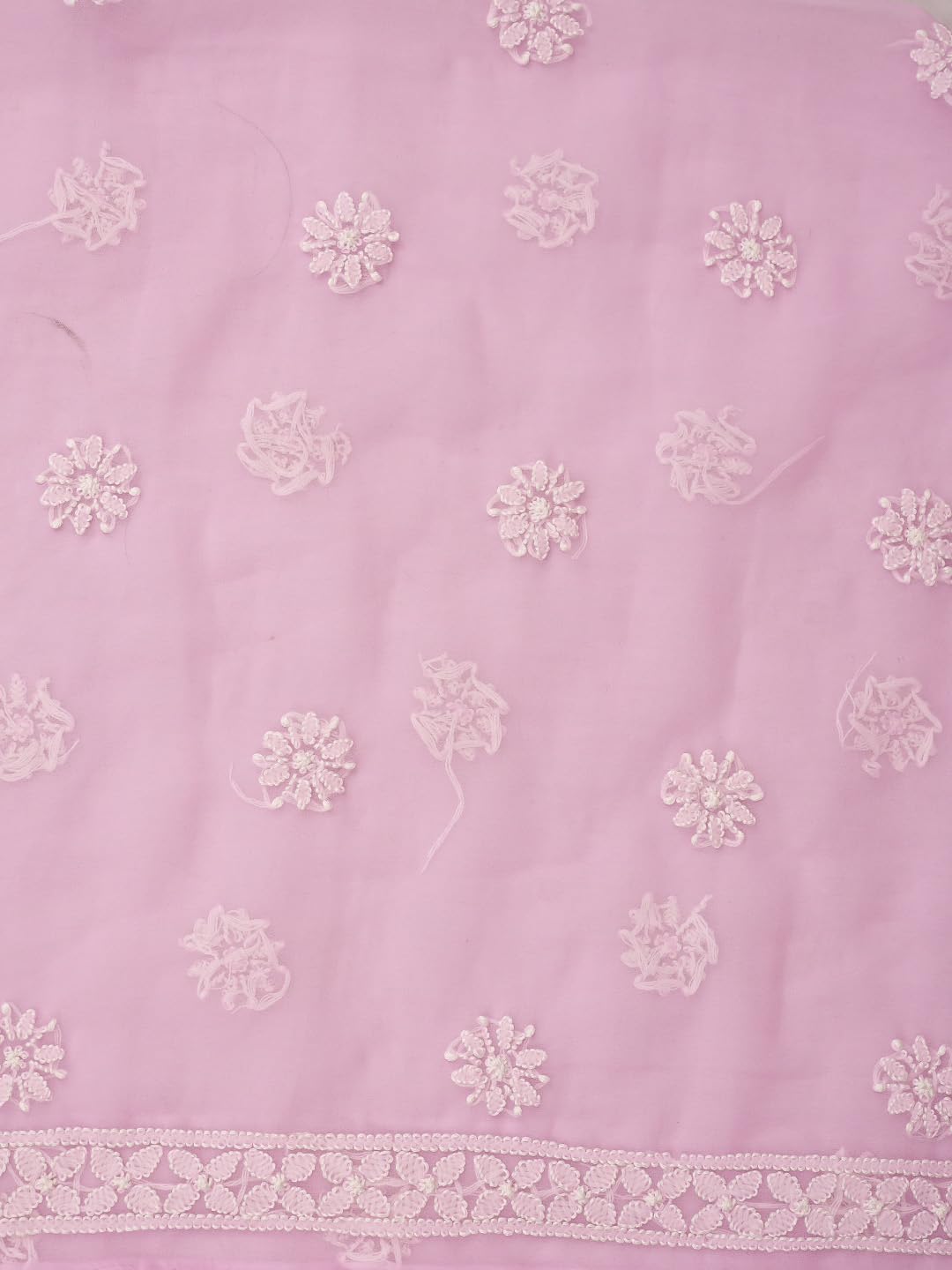 Ada Hand Embroidered Lucknowi Chikankari Unstitched Georgette Dress Material Suit Piece with Dupatta for Women 01A873528 Pink
