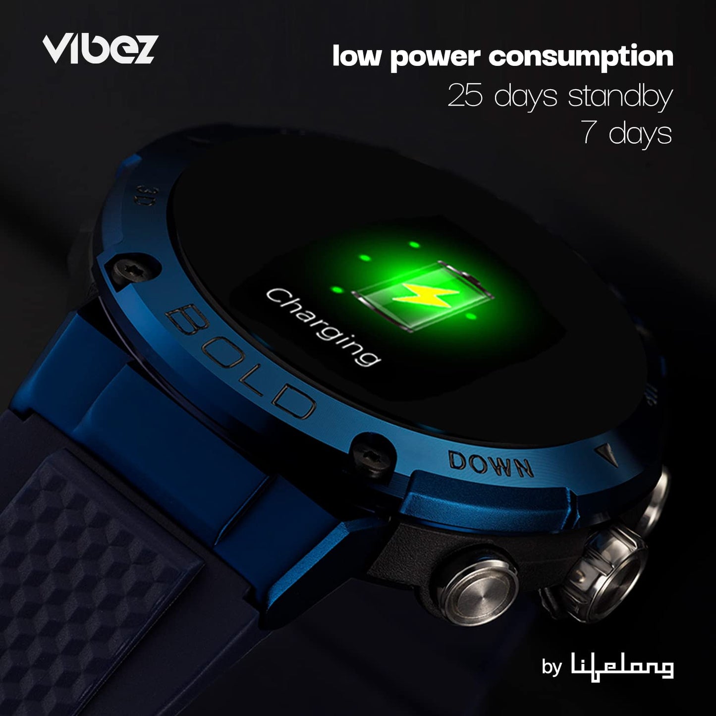 Vibez by Lifelong Bold Smartwatch For Men Bluetooth Calling 1.32" HD Display|24x7 Heart Rate & Blood Oxygen Tracking|Sports Mode|IP67|Sleep Monitor|7 days Battery Backup(VBSWM99, 1 Year Manufacturer Warranty, Blue)