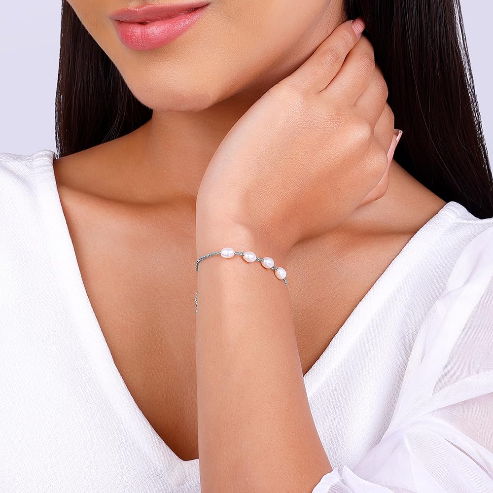 GIVA 925 Silver Pearl Glance Bracelet, Adjustable | Gifts for Women and Girls | With Certificate of Authenticity and 925 Stamp | 6 Months Warranty*