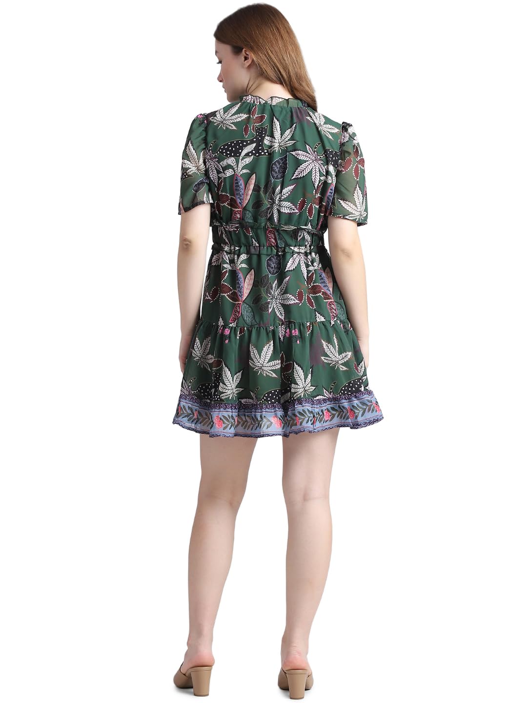 ONLY Women's Polyester Empire Waist Above The Knee Dress (15322942-Greener Pastures_Greener