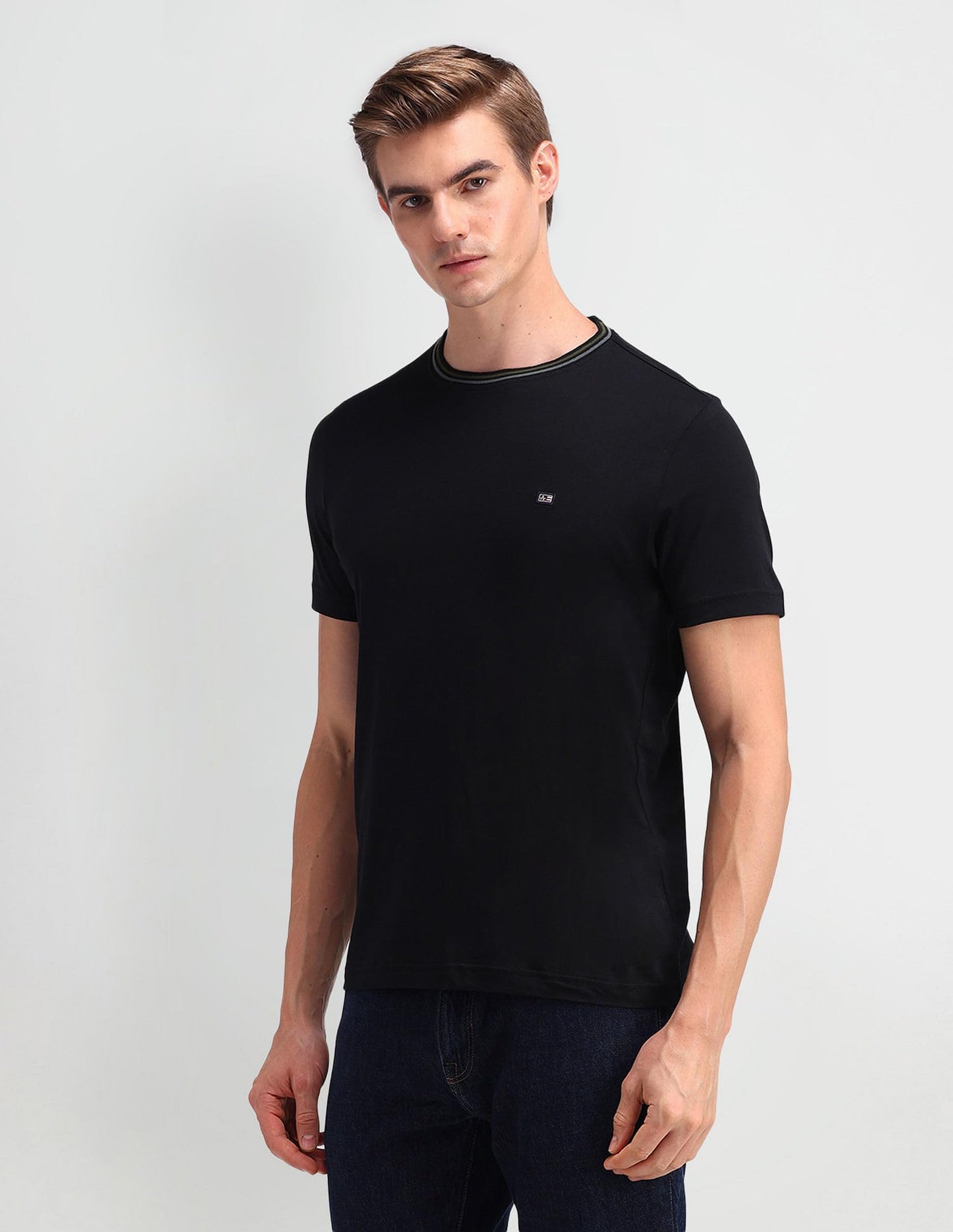 Arrow Sport Men's Solid Regular Fit T-Shirt (ASAEOTS5073A_Black