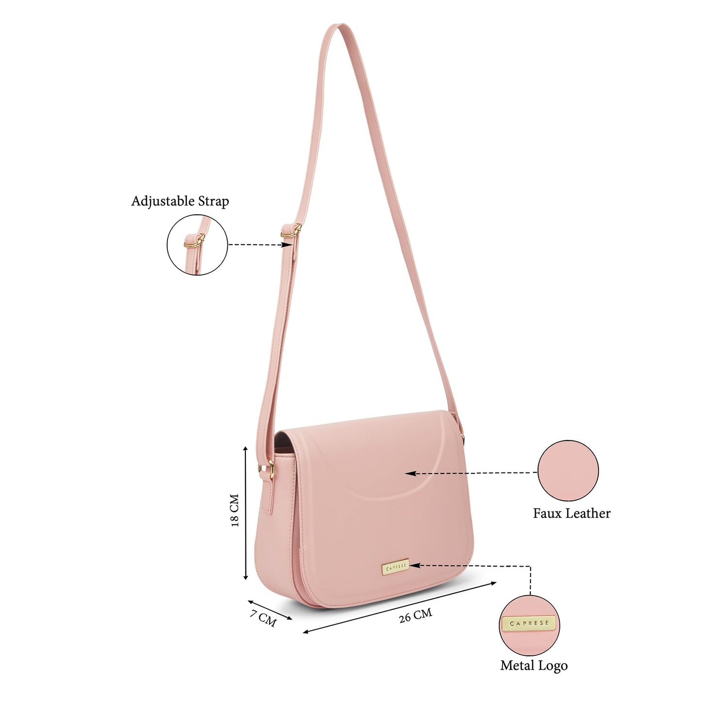 Caprese Greta Medium Sling Bag for Women with Adjustable Strap & Magnetic Button Closure for Comfortable Wear | Versatile Handbag for Everyday Use, Travel, and Special Occasions (Dark Pink)