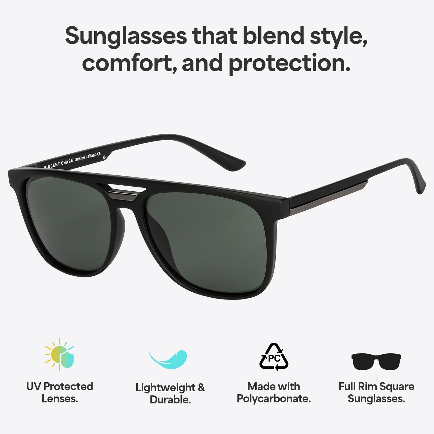Vincent Chase By Lenskart | Full Rim Square| Polarized Stylish Sunglasses | 100% UV Protected | For Men & Women