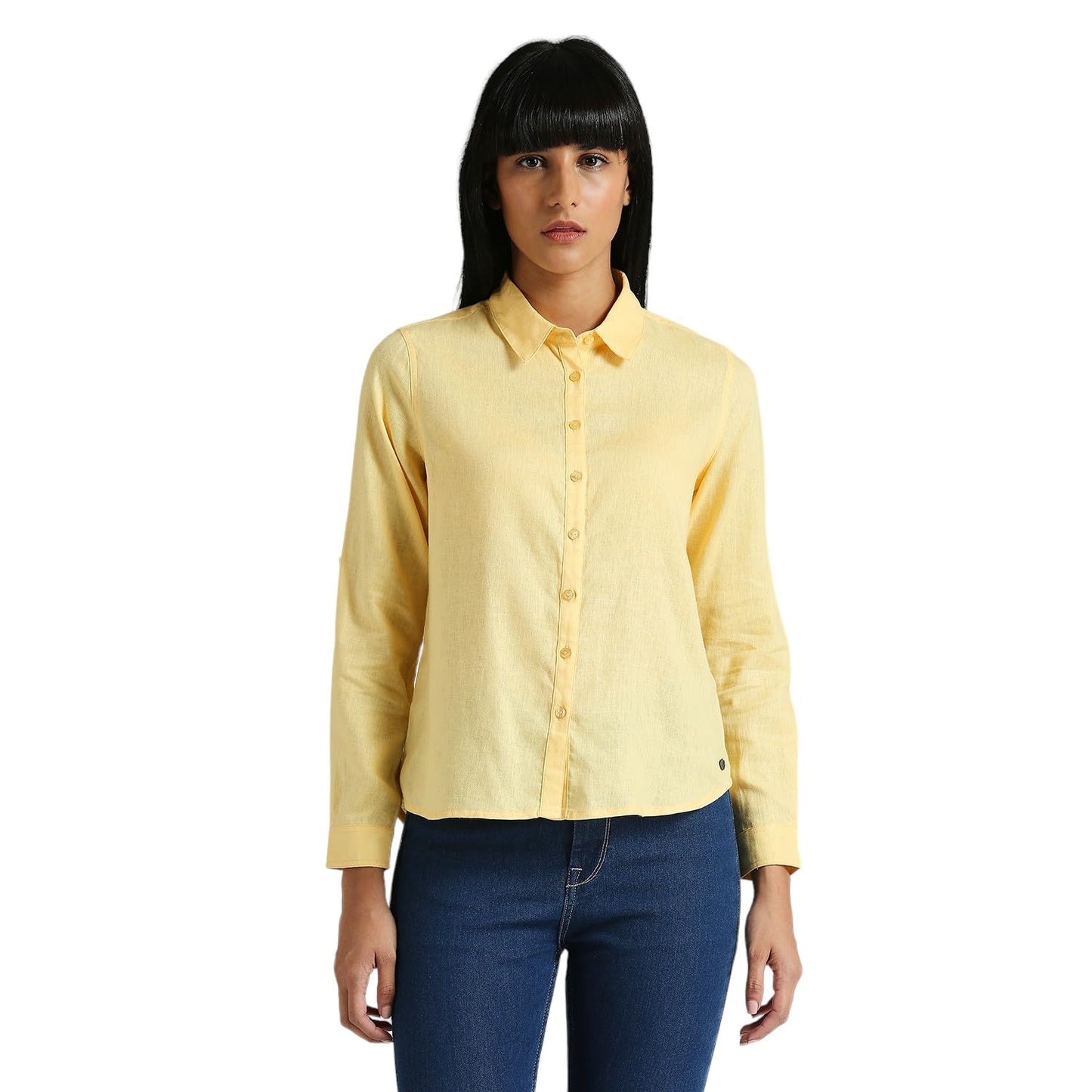 Pepe Jeans Women's Solid Regular Fit Shirt (PL304924_Light Yellow