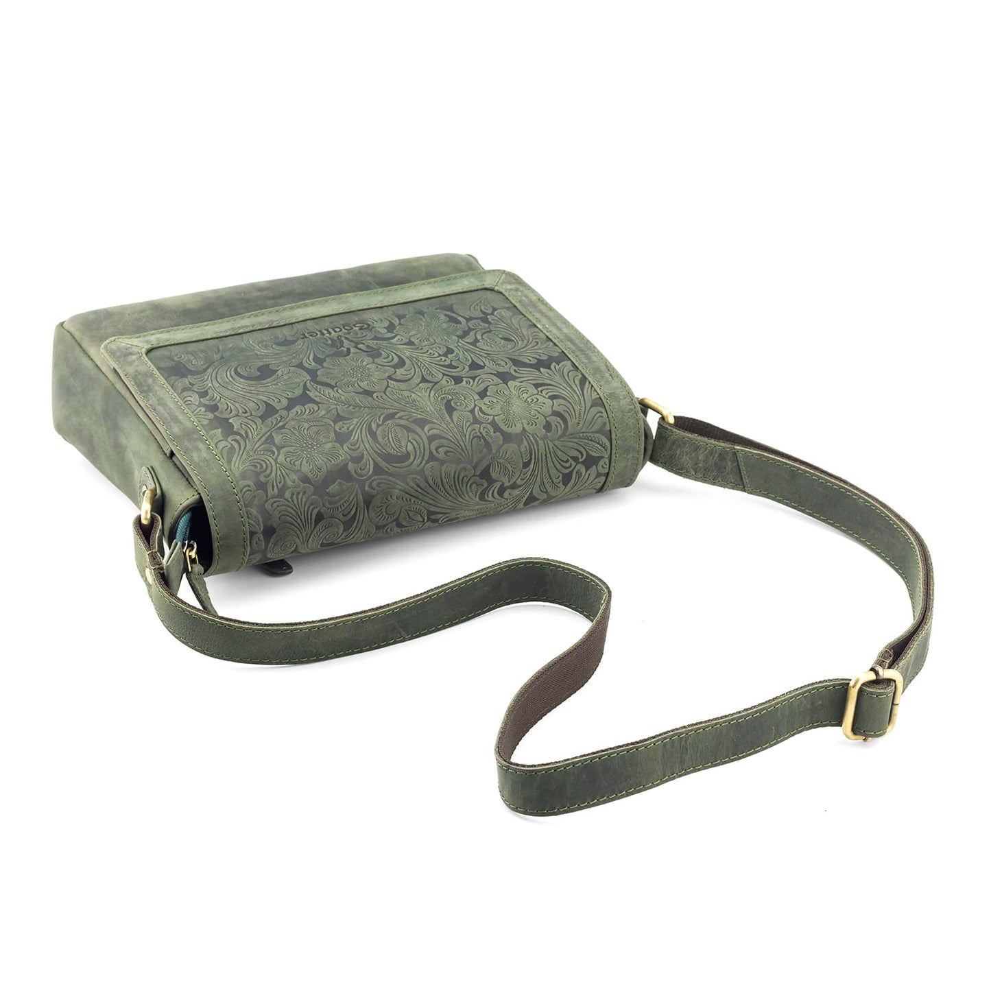 Goatter Hunter Leather Floral Sling Bag for Girls and Women, Mint Green