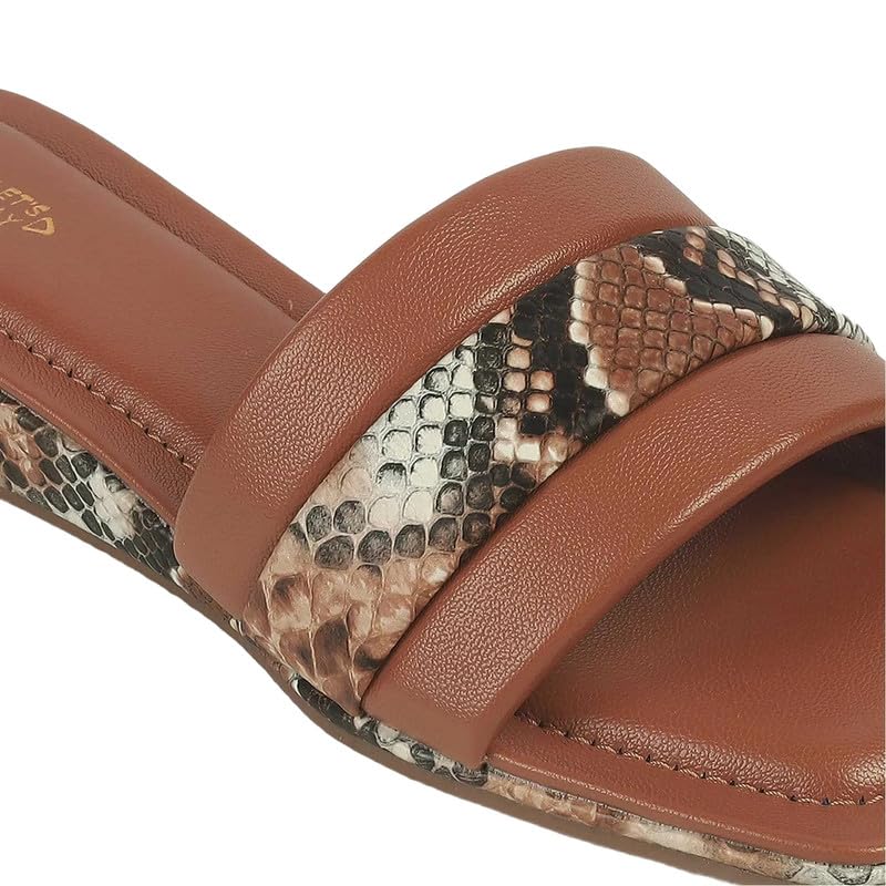 tresmode Kelo Women's Tan Casual Wedge Sandals | Vegan Friendly Leather | TPR Sole in Size 5 UK / 38 EU