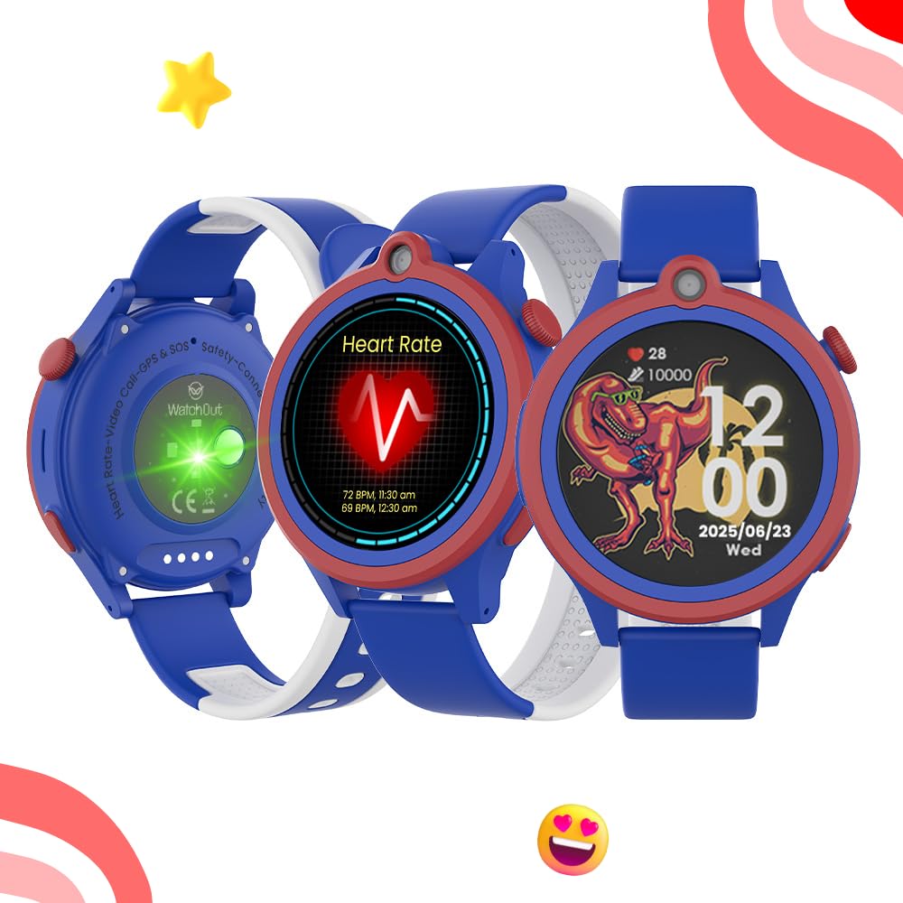 WatchOut Next-Gen+ Kids Smartwatch Phone with GPS, Fever Alert, Heart Rate, Video Call, SOS, Safe Zone, Class Lock, AirTag, Free SIM Card, Best Gift, Boys, Girls, Age 3-13, Shark Tank (Captain Blue)