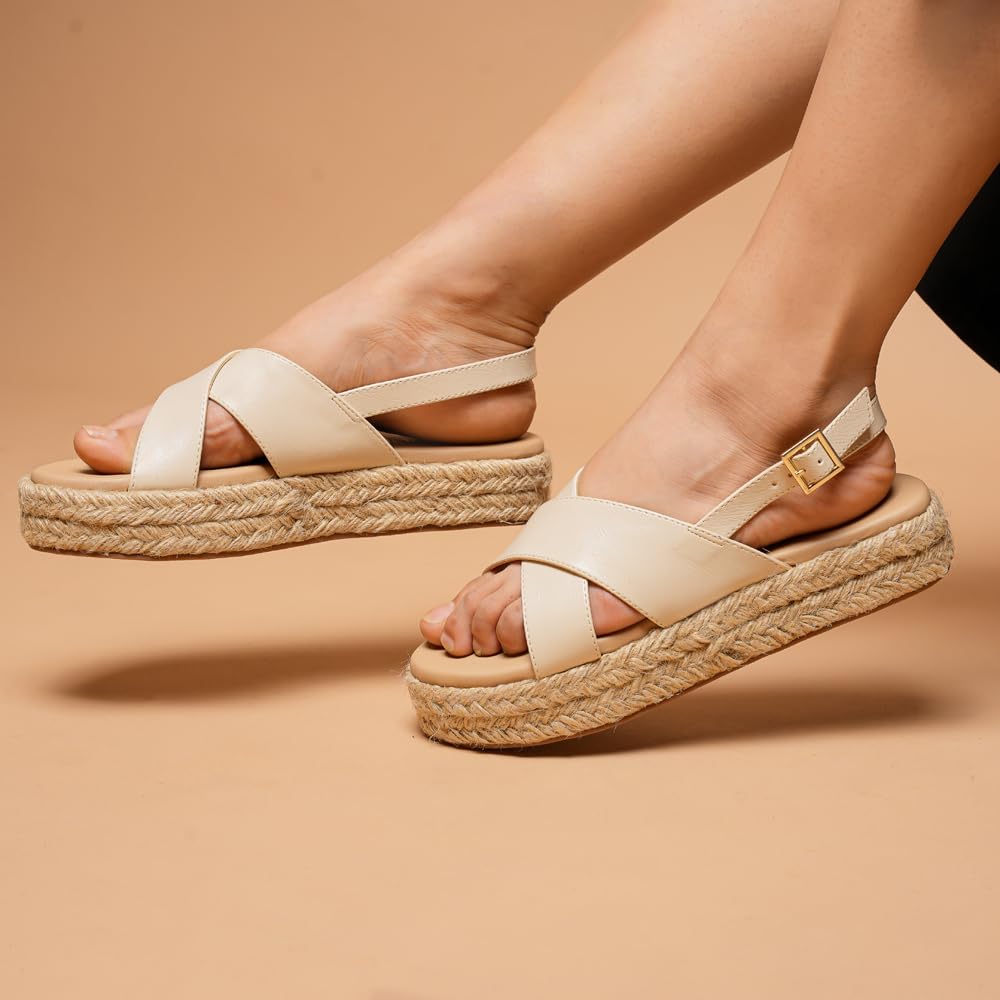 Indifeet Heels for Women Woman Stylish Wedges Sandals Ladies Latest Heel Chappals Girls Comfortable Wedge Sandal Female Fancy Platform Chappal Footwear Women’s Trendy Flatform Espadrilles Cream