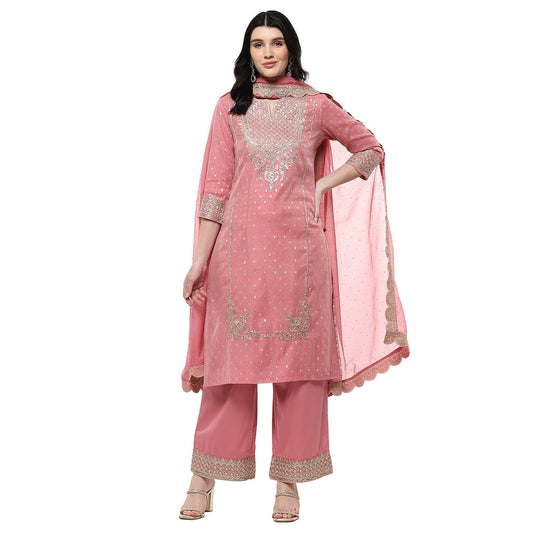 Biba Women's Polyester Kurta Set (SKDMEWAR10866SS25POWPNK_Powder Pink