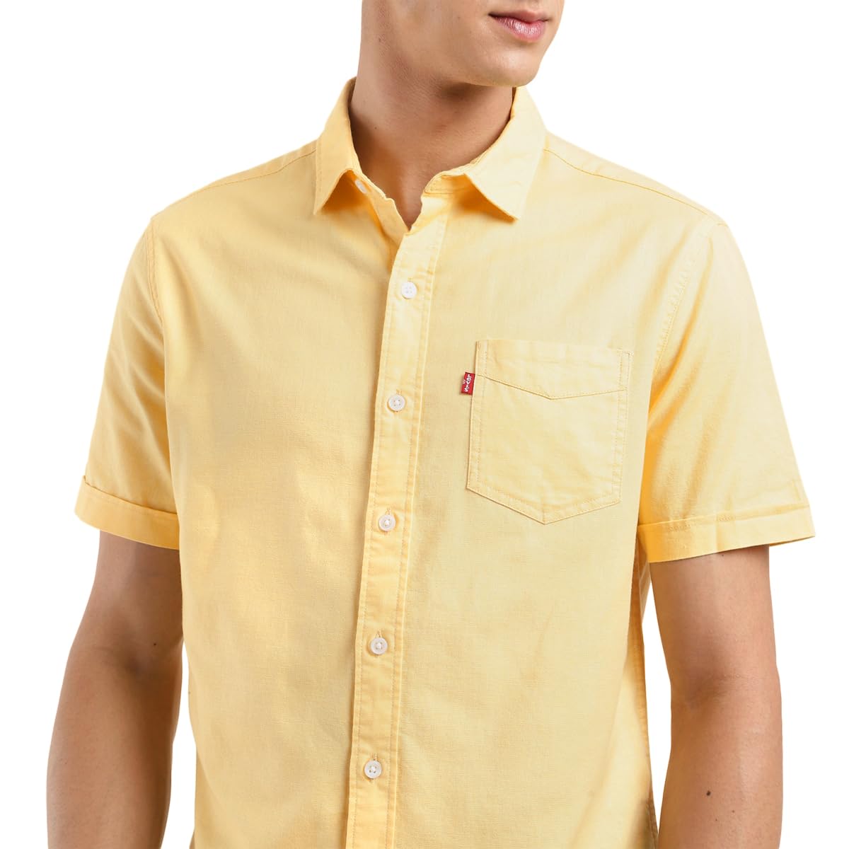 Levi's Men's Cotton Solid Slim Fit Shirt (32908-0318_Yellow, Small