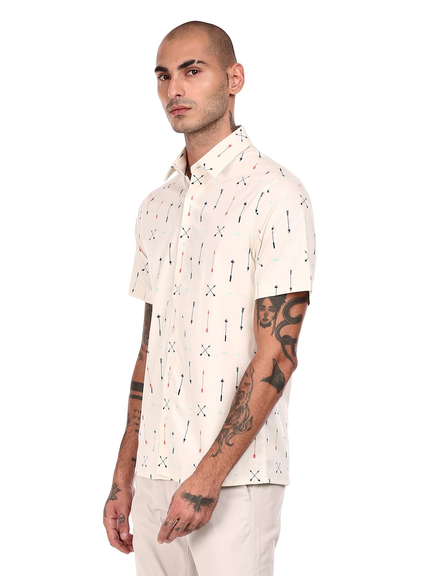 Arrow Men's Printed Slim Shirt (ANABSH1031_Beige 38)