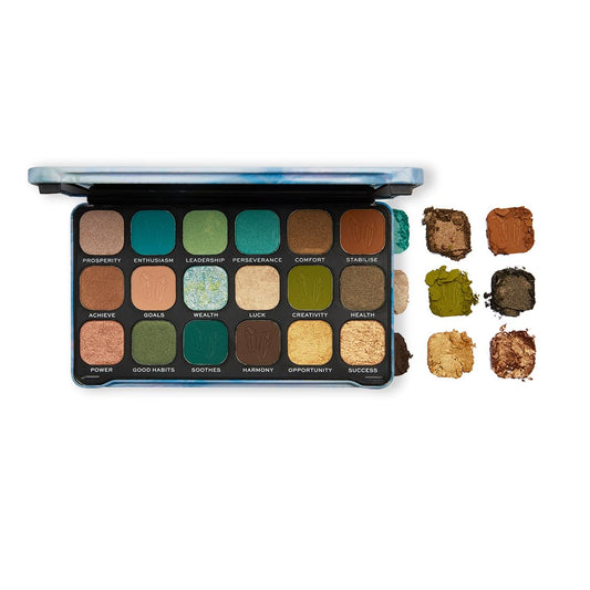 Makeup Revolution- Crystal Aura Forever Flawless Shadow Palette- Aventurine|Unique marbled shade with intense colour pay off|Mix of must-have nudes, shimmery jewelled bronzes & pops of emerald|19.8gm