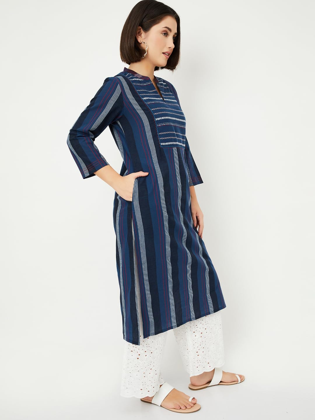 Max Women's Cotton Regular Kurta (PEWWSU25EI_Navy