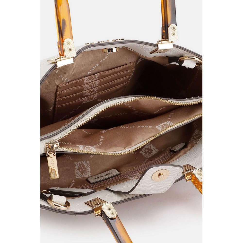 Anne Klein Faux Leather Zipper Closure Women's Satchel Bag (Grey, XL)