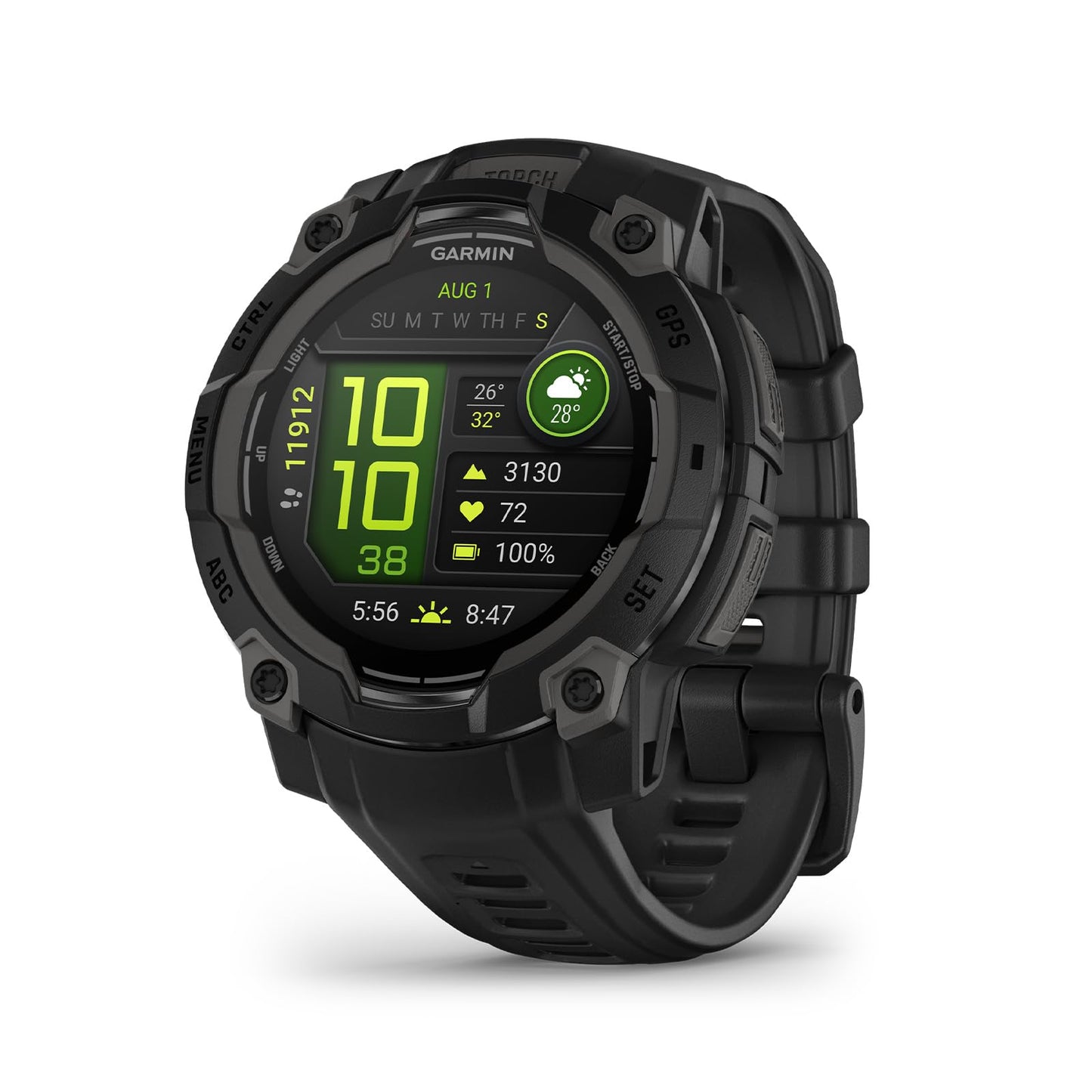 Garmin Instinct® 3 45mm, AMOLED Display, Rugged Outdoor GPS Smartwatch, Metal-Reinforced Bezel, Built-in Flashlight, Up to 18 Days of Battery Life, Black