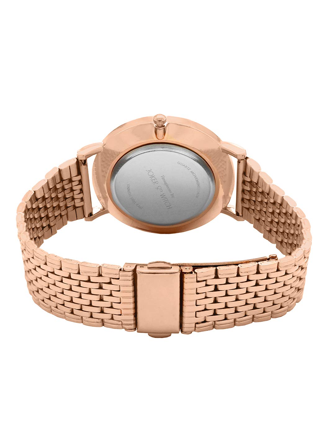 Joker & Witch Stainless Steel Women Sparks Fly Analog Watch Bracelet Stack (Rose Gold), Black Dial, Rose Gold Band