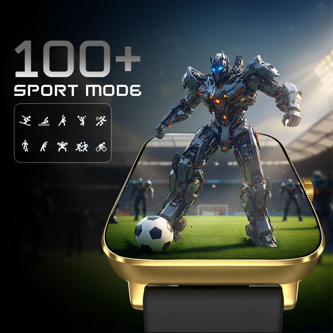 PunnkFunnk NovoLux HD Display Smartwatch for Men & Women | Bluetooth Calling | Heart Rate | Sleep Monitor | 113+ Sports Modes | IP67 Waterproof Smartwatch for Android & iOS - (Gold Dial Black)