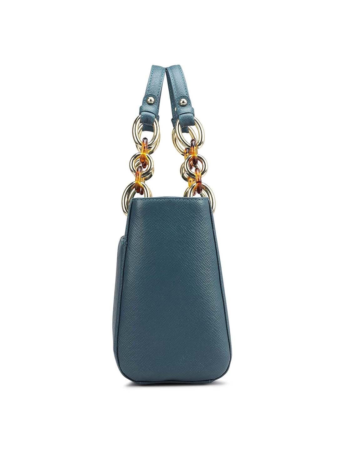 Da Milano Genuine Leather Blue Satchel (00706C) (Small)