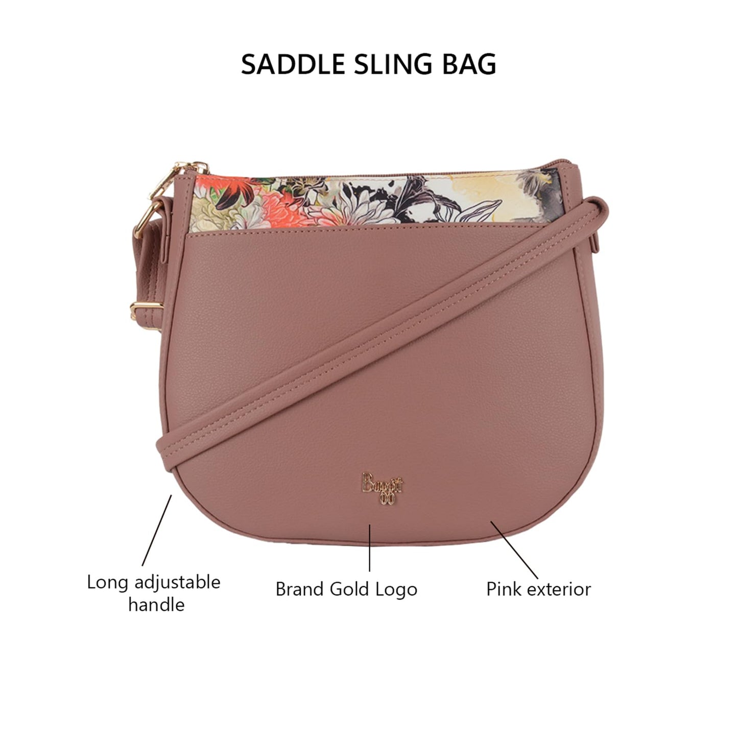 Baggit Women Pink Small Size Sling Bag | Ladies Stylish Casual Cross Body Purse Handbag