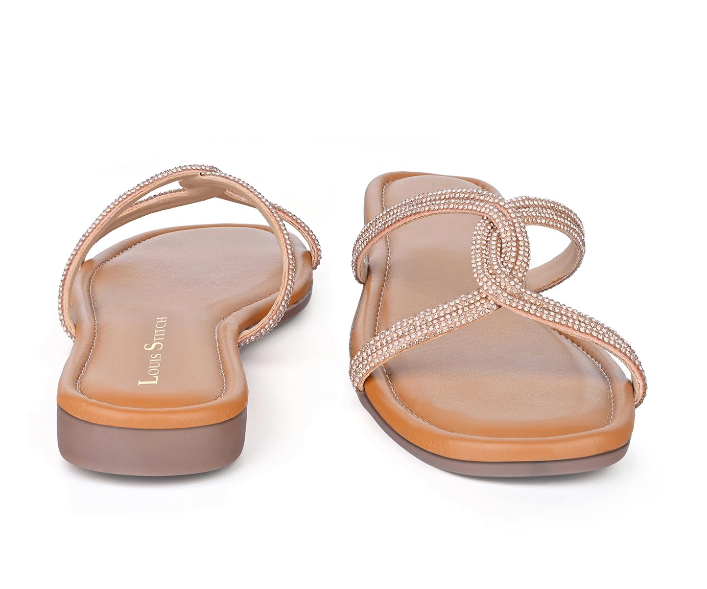 LOUIS STITCH Women's Fashion Flat Peach Pink Slip-On Sandals | Open Toe Cross Strap Flat Slipper for Ladies | LSOF-LDSL-CRCSSUL