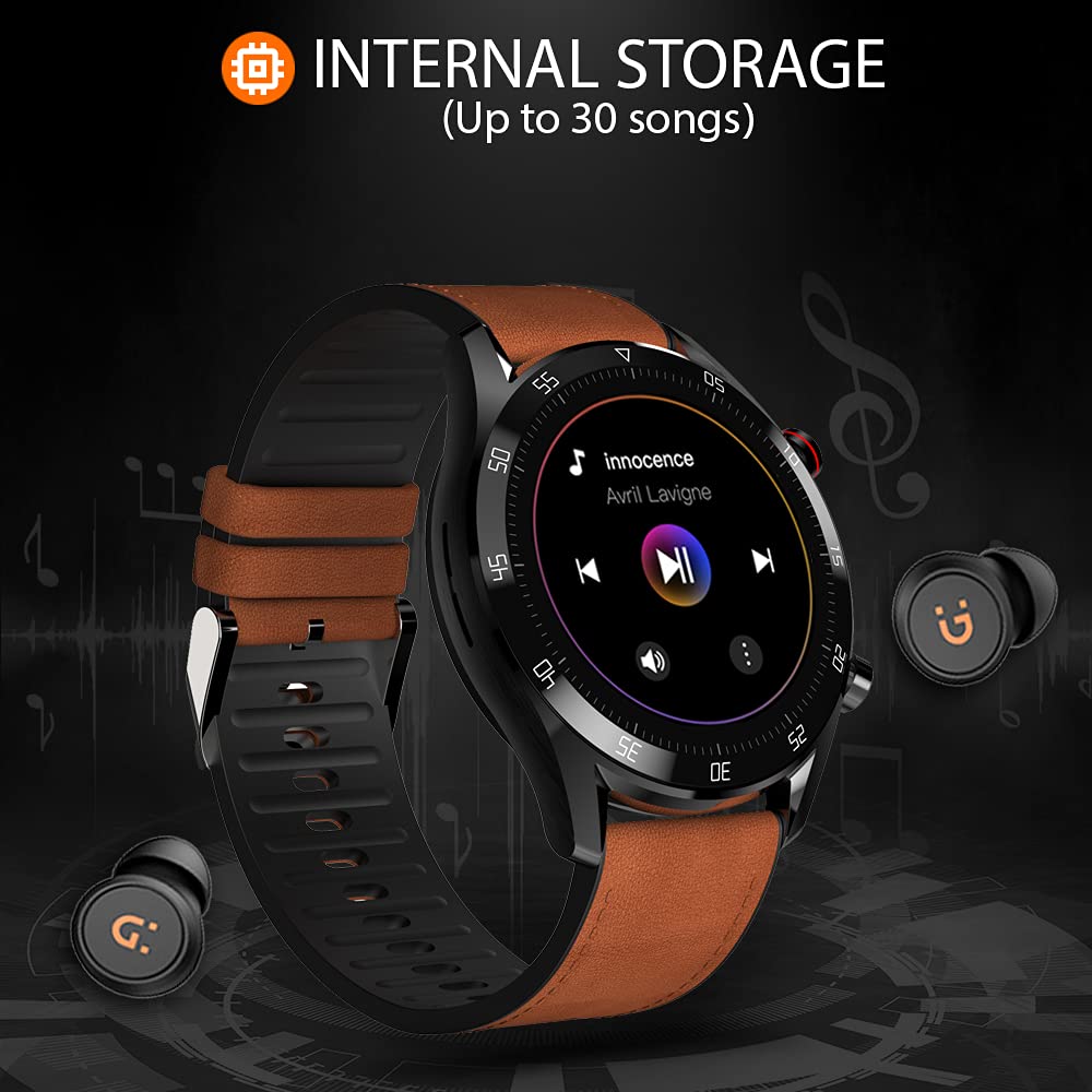 GIONEE STYLFIT GSW8 Smartwatch with Bluetooth Calling and Music, Built-in mic & Speaker, Internal Storage, HR Monitoring, Multiple Sport Mode, Full Touch Control (Sienna Brown), Regular