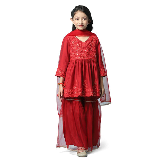 BIBA Girls Girl's Nylon Salwar Suit Set (KW4812AW22RED_Red
