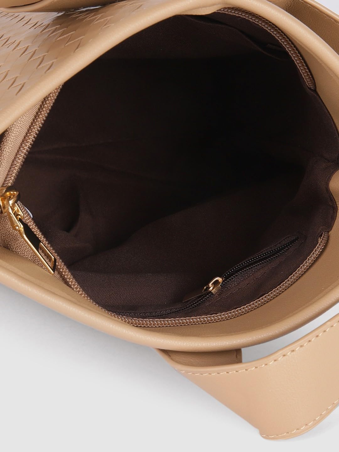 Fastrack Taupe Woven Design Bucket Bag for Women, Girls and Ladies | with Detachable Sling Strap | Handheld Bag for Women