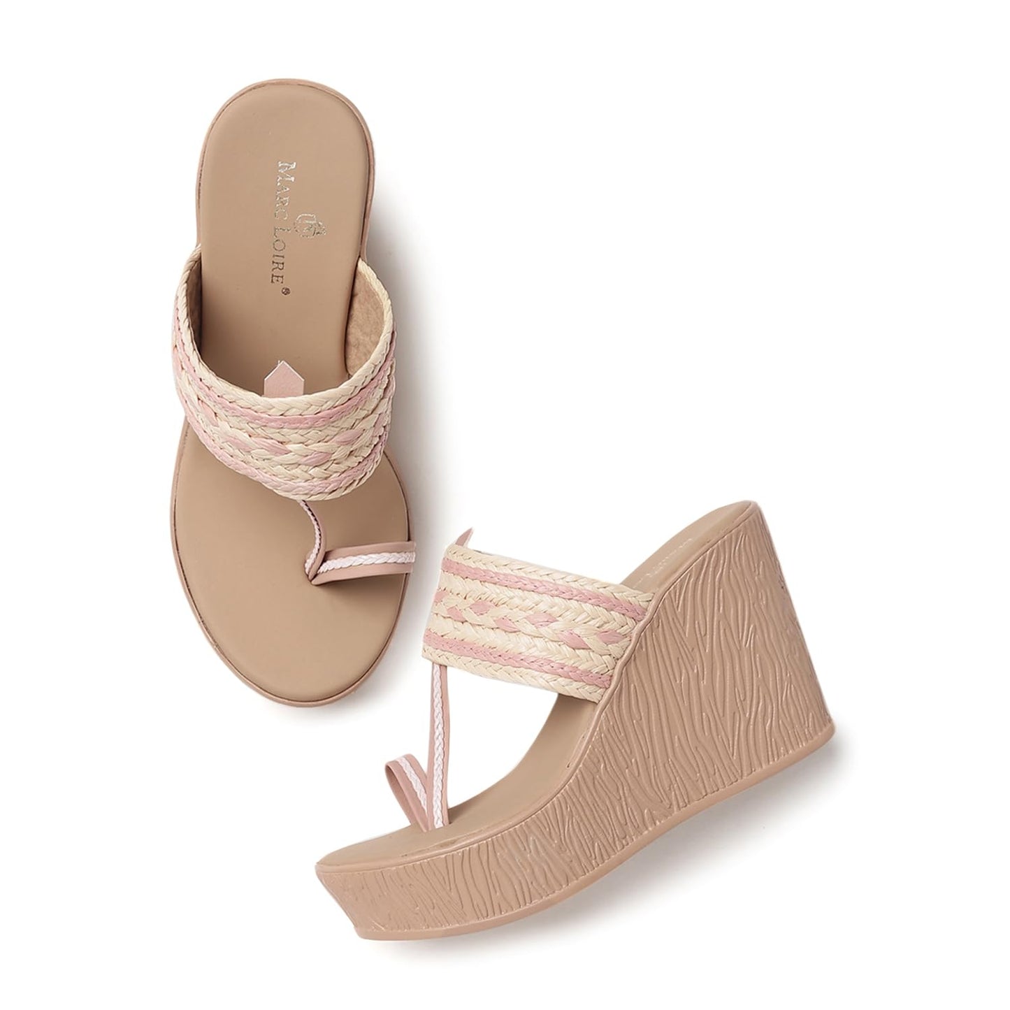 Marc Loire Women Embellished Ethnic One-Toe Wedge Heels | Slip-On Sandals with Comfortable Sole (Purple, UK Footwear Size System, Adult, Women, Numeric, Medium, 3)