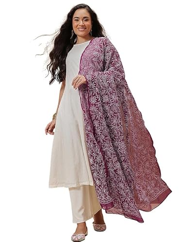 Ada Hand Embroidered Lucknowi Chikankari Georgette Ethnic Wear Dupatta stole for Women A511228 Wine
