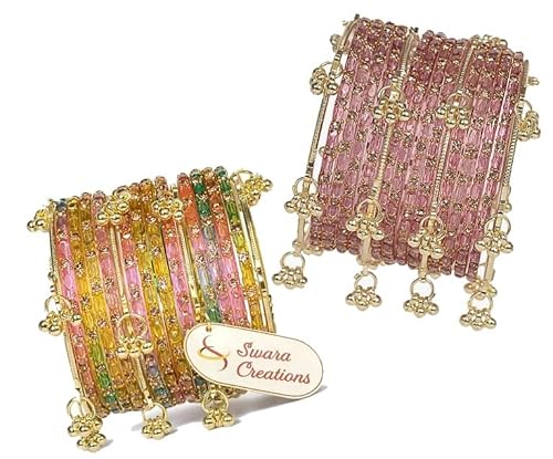 Swara Creations Kashmiri Ghungroo Raindrop Bangles Multi & Light Pink Colour Combo set