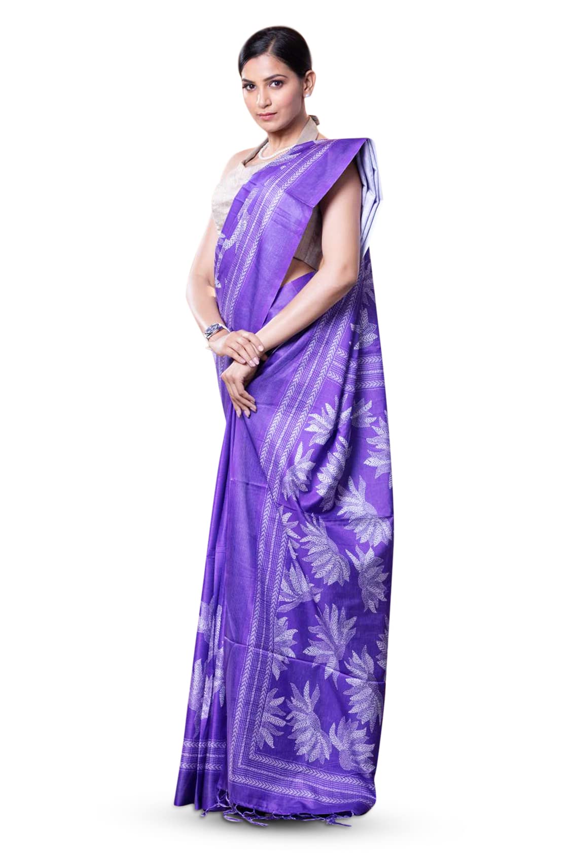 KARAGIRI Womens Digital Print Viscose Purple Saree With Blouse Piece