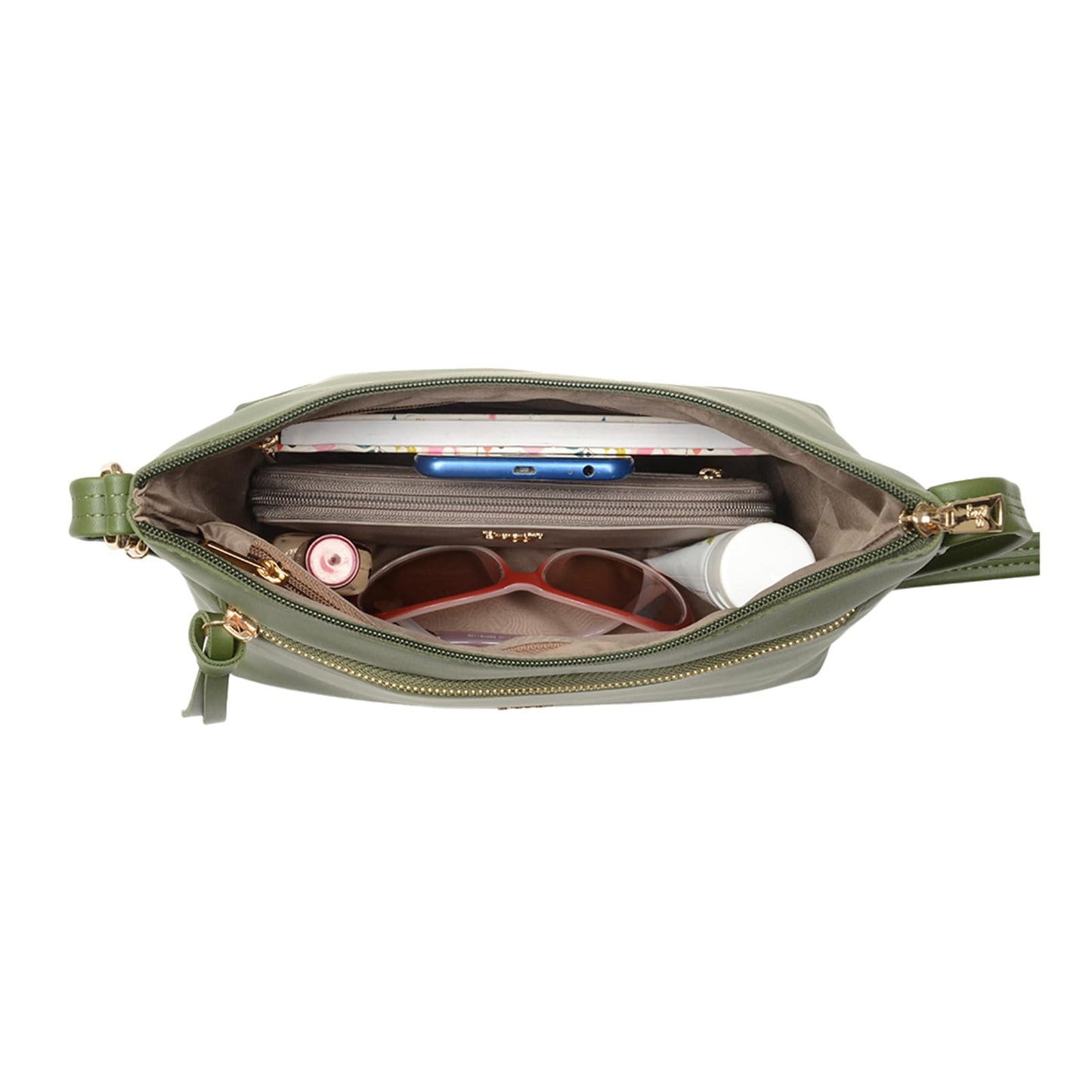 Baggit Women's Tilling Green Medium Sling Bag | Ladies Stylish Casual Cross Body Purse Handbag | Faux Leather | 6-Month Warranty | Cruelty-Free Material | Made in India