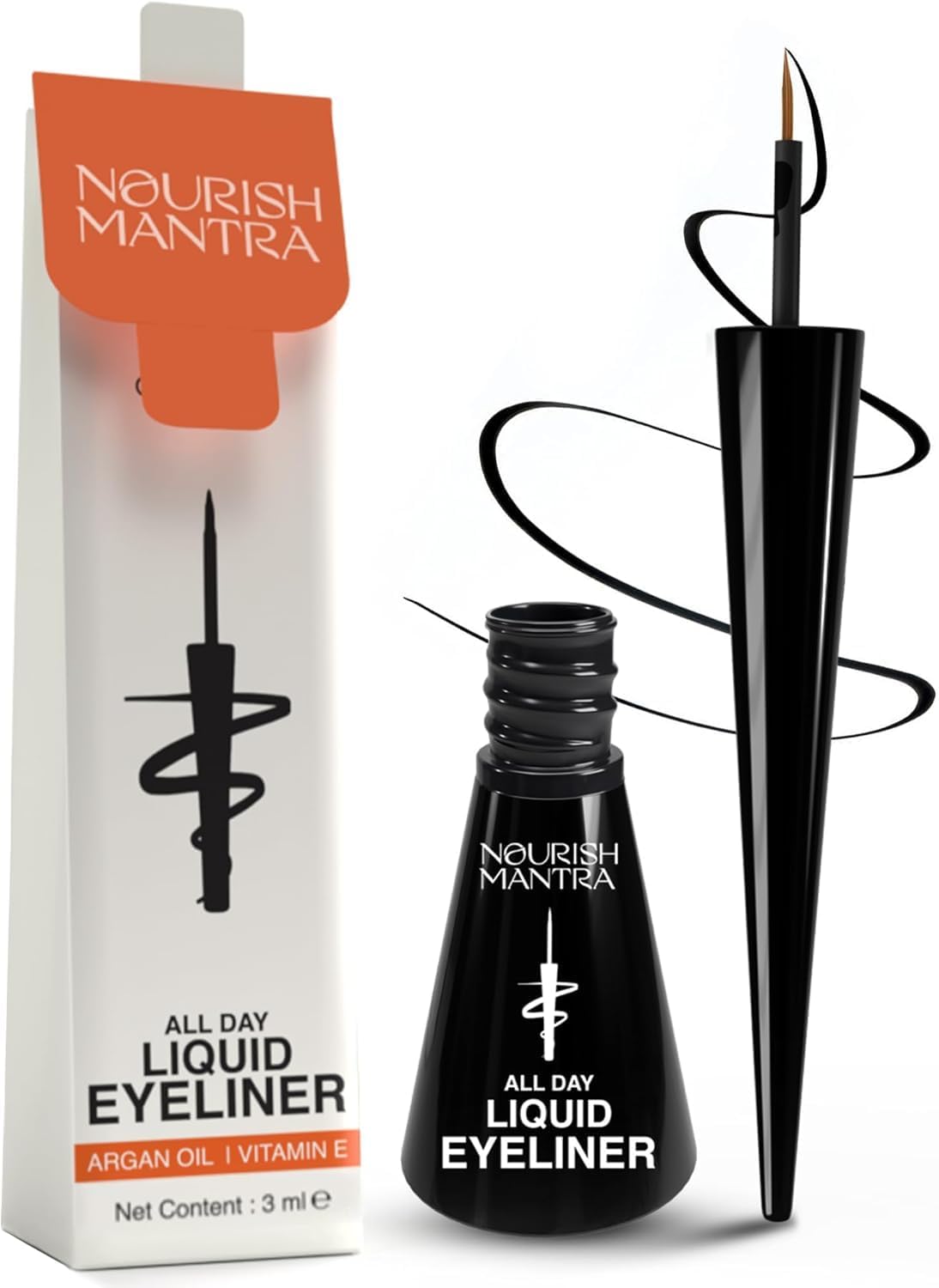 Nourish Mantra All-Day Liquid Eyeliner- 3ml | Formulated with Argan Oil, Vitamin E & Glycerine | Eyeliner is smudgeproof, Waterproof & Long Lasting with Matte Finish | Black Color