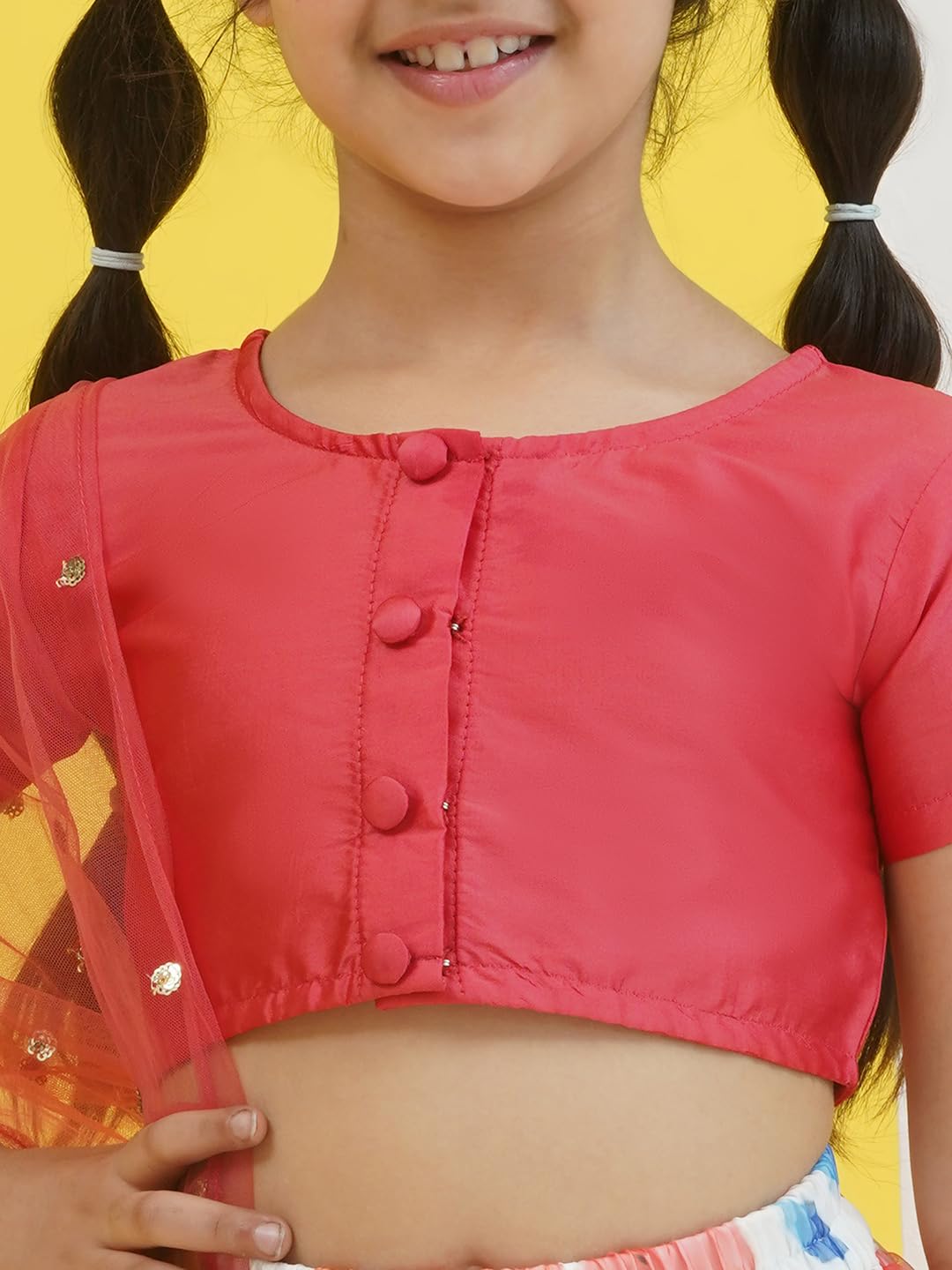 AJ DEZINES Kids Ethnic Wear Silk Blend Organza Floral Printed Pink Lehenga Choli for Girls With Dupatta (G-LH-16-PINK-36)