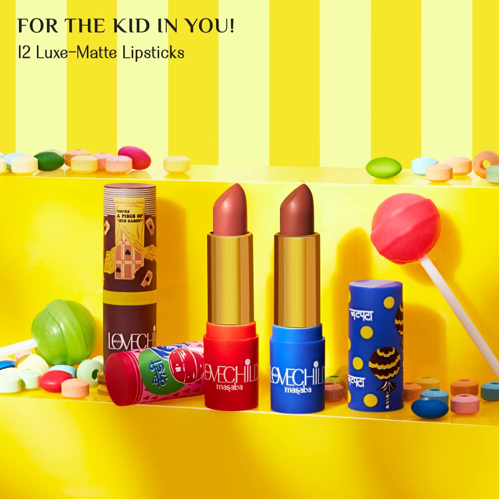 LoveChild Masaba - Paan-Tastic - Luxe Matte Lipstick, Moisturising, Long lasting, Wine Red, Bullet Matte Lipstick, 4ML