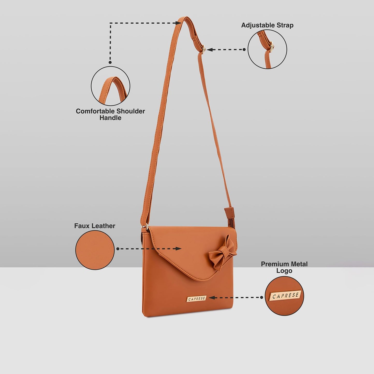 Caprese Rohde Bow Sling Small Brown Bag for Women|Adjustable Strap for Comfortable Wear|Stylish,Versatile Crossbody Bag for Everyday Use, Travel, and Special Occasions